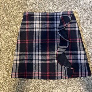 Blue White and Red Plaid Ruffle Front JCrew Mercantile Mini Skirt